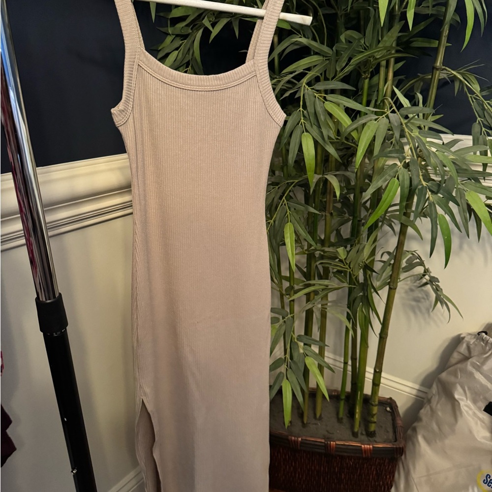 Beige Ribbed Knit Dress